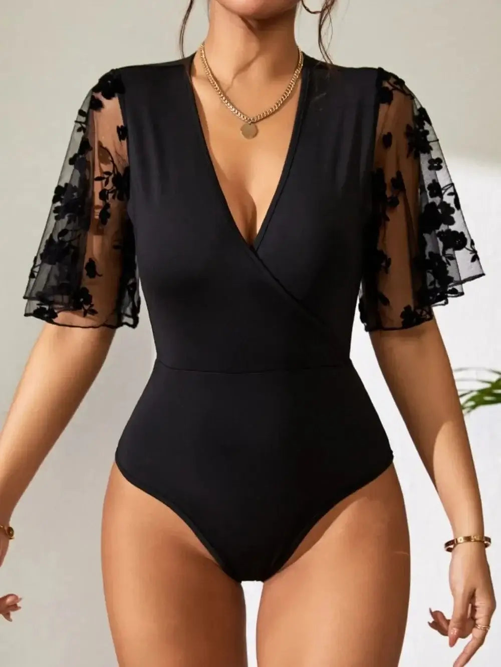 Bodysuits Surplice Lace Flutter Sleeve Bodysuit Surplice Lace Flutter Sleeve Bodysuit