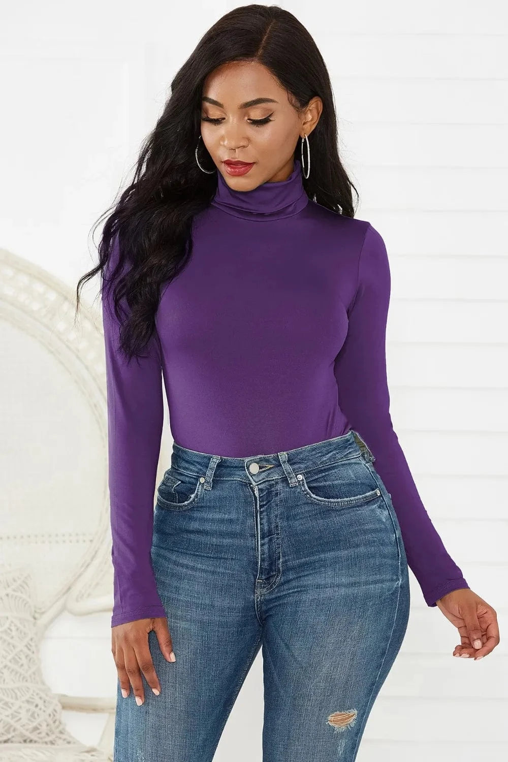 Bodysuits Violet / S Turtleneck Long Sleeve Bodysuit Turtleneck Long Sleeve Bodysuit