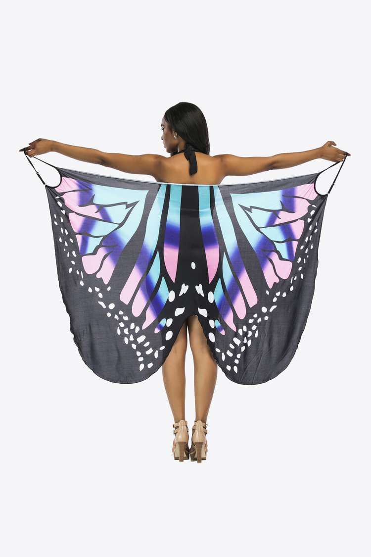 Blue One Size Butterfly Spaghetti Strap Cover Up coverups