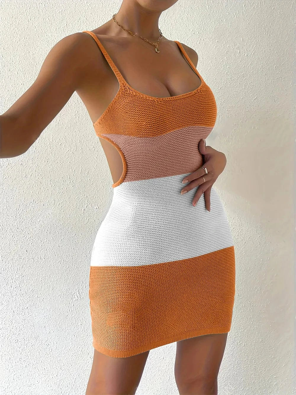 Color Block Scoop Neck Cover Up Dress coverups