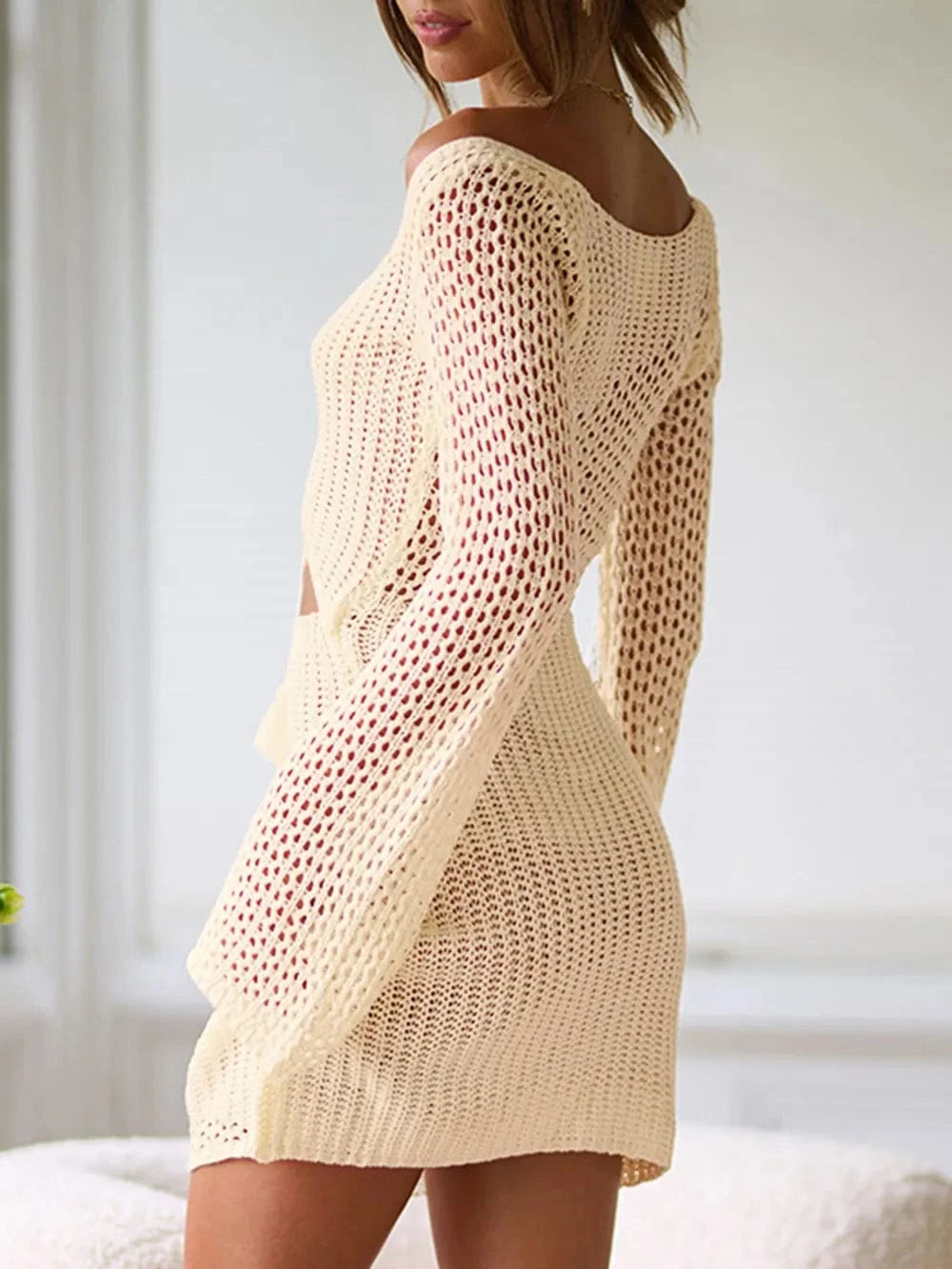 Cutout Lace-Up Long Sleeve Cover Up coverups