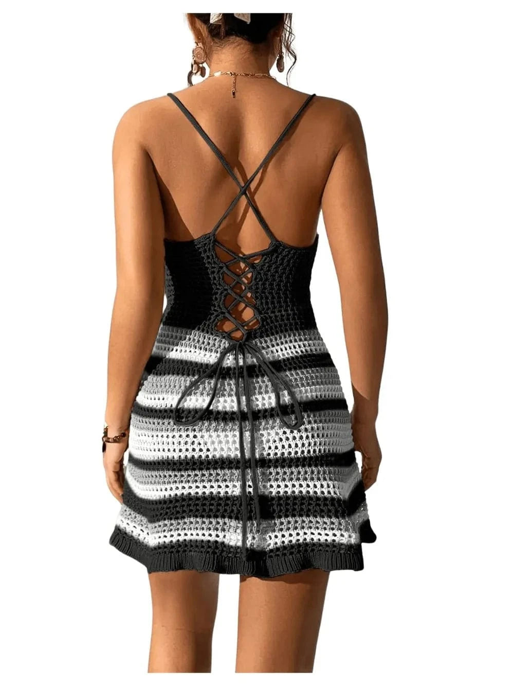 Cutout Striped Spaghetti Strap Cover Up Dress coverups