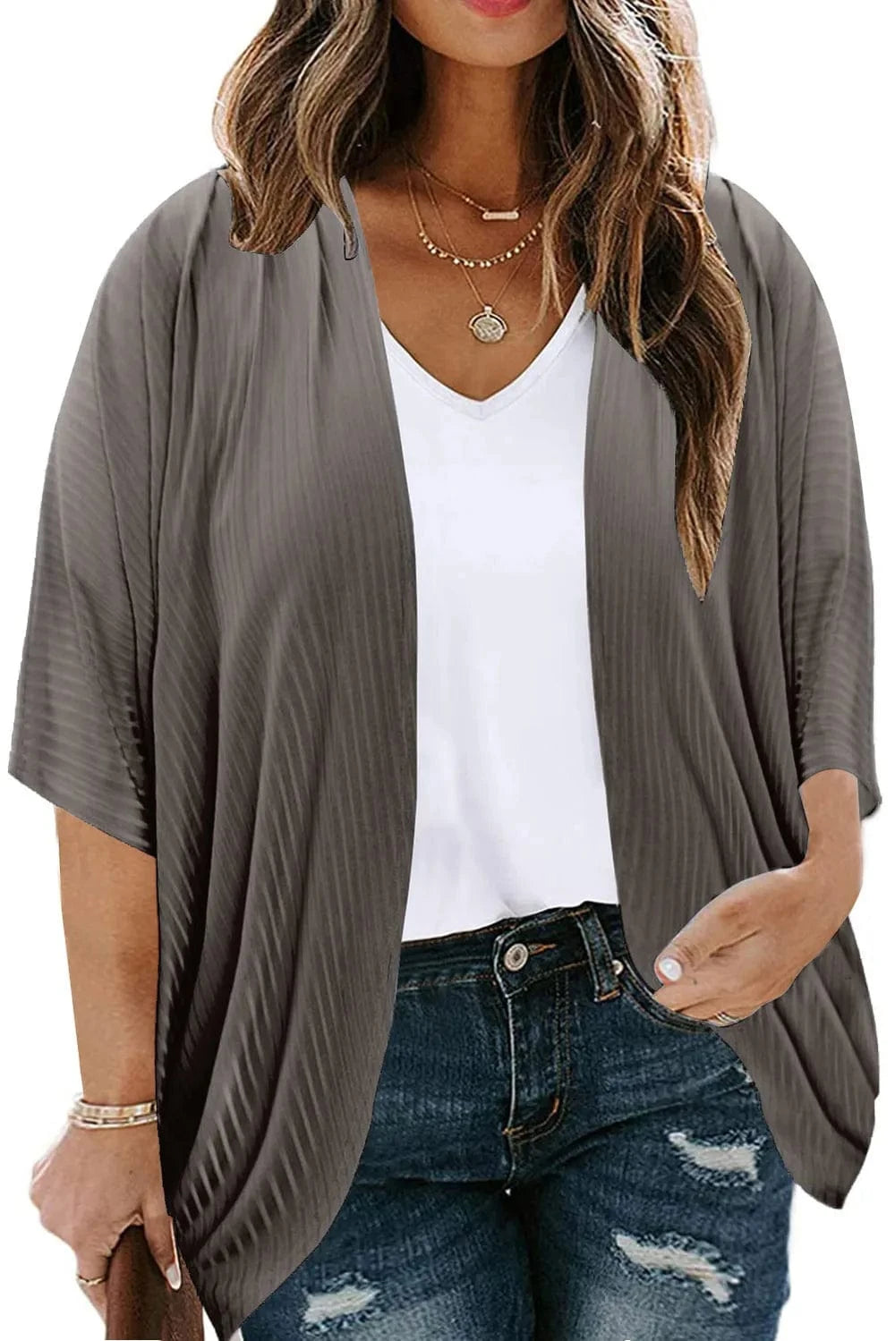 Dark Gray Plus Size Ribbed Cocoon Cover Up coverups