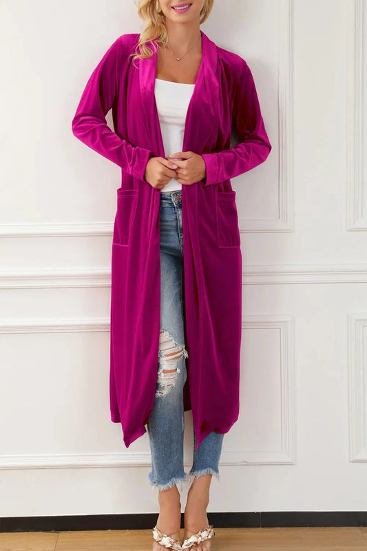 Hot Pink Open Front Long Sleeve Cover Up coverups