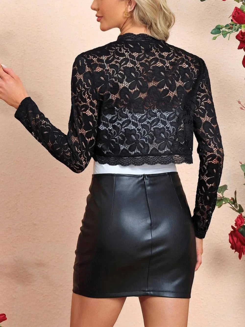 Lace Open Front Long Sleeve Cover Up coverups