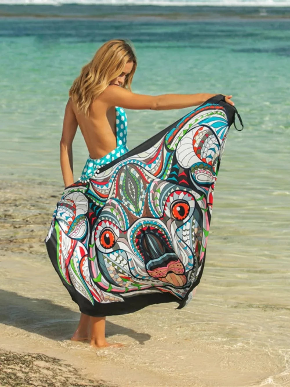 Light Blue One Size Printed Spaghetti Strap Cover Up coverups