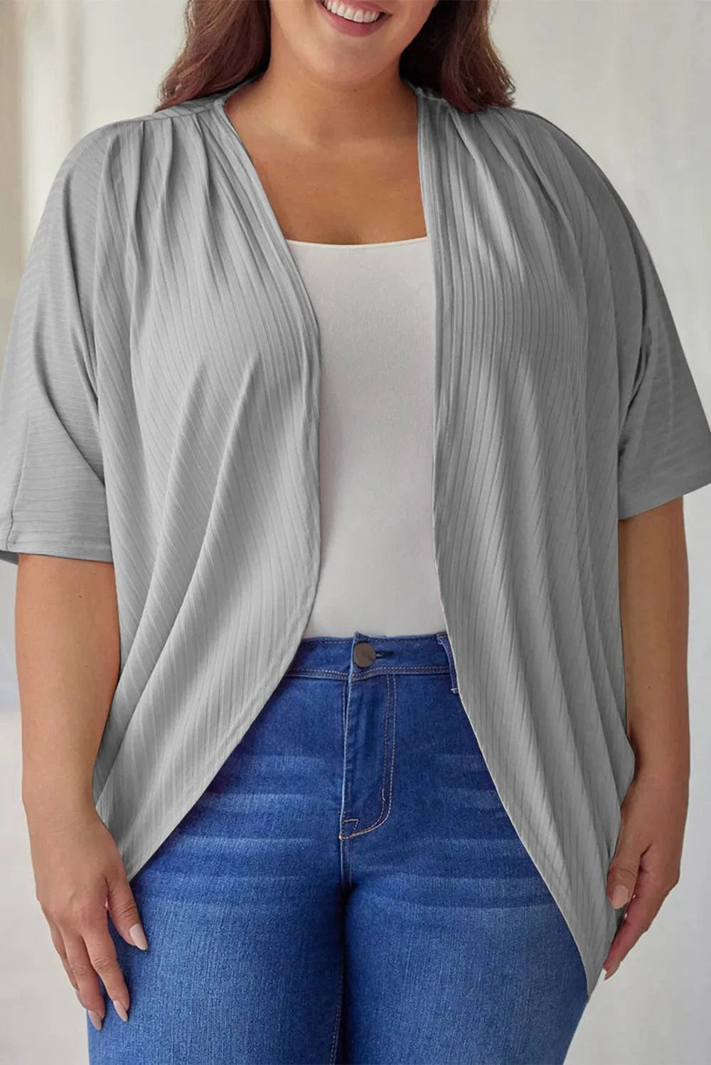 Light Gray Plus Size Ribbed Cocoon Cover Up coverups