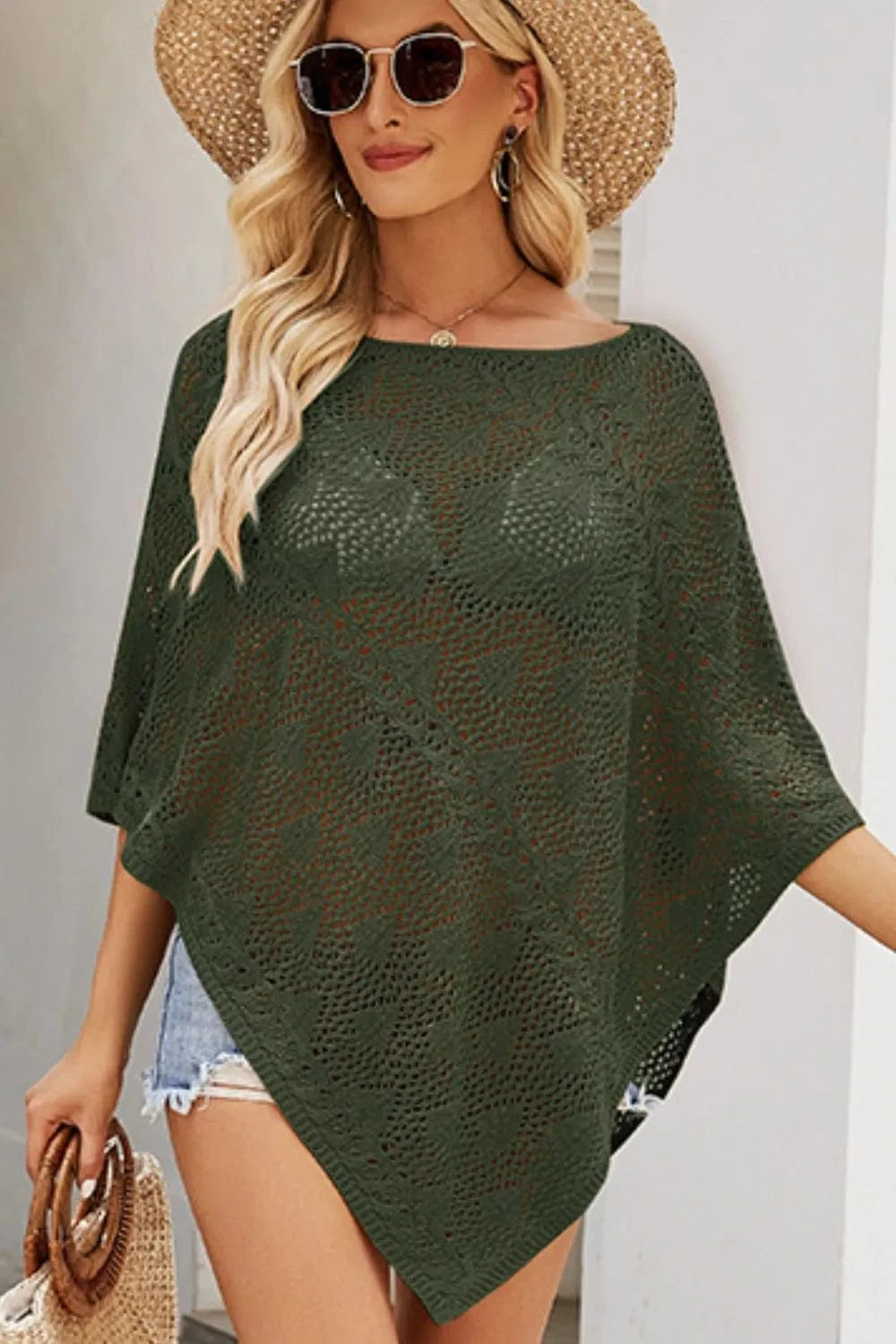 Openwork Boat Neck Shawl Cover Up coverups