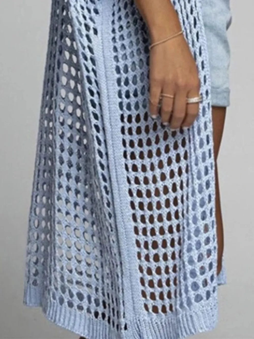 Openwork Open Front Three-Quarter Sleeve Cover Up coverups