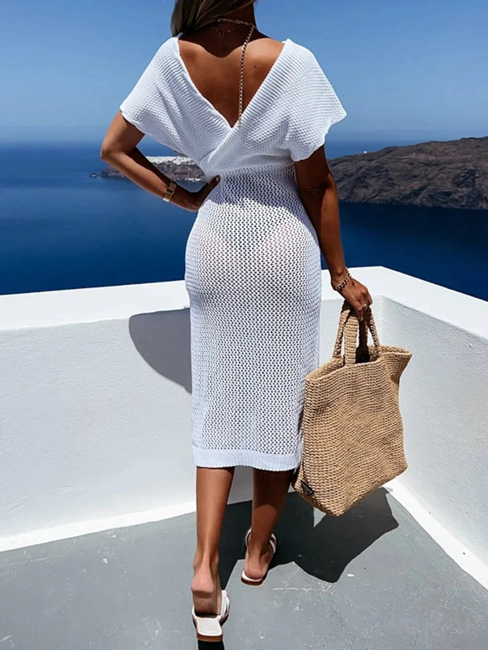 Slit Surplice Cap Sleeve Cover Up coverups