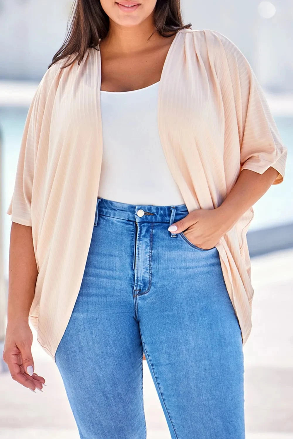Tan Plus Size Ribbed Cocoon Cover Up coverups