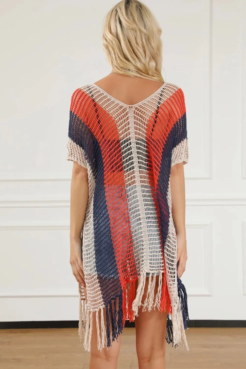 Tassel Color Block V-Neck Cover Up coverups