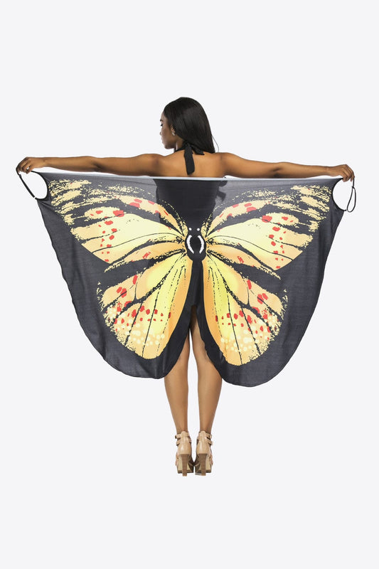 Yellow One Size Butterfly Spaghetti Strap Cover Up coverups
