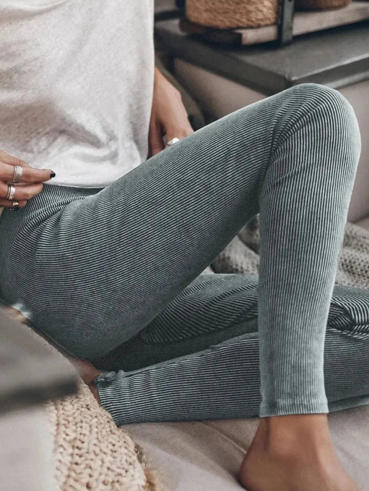 Dark Gray Ribbed Elastic Waist Leggings