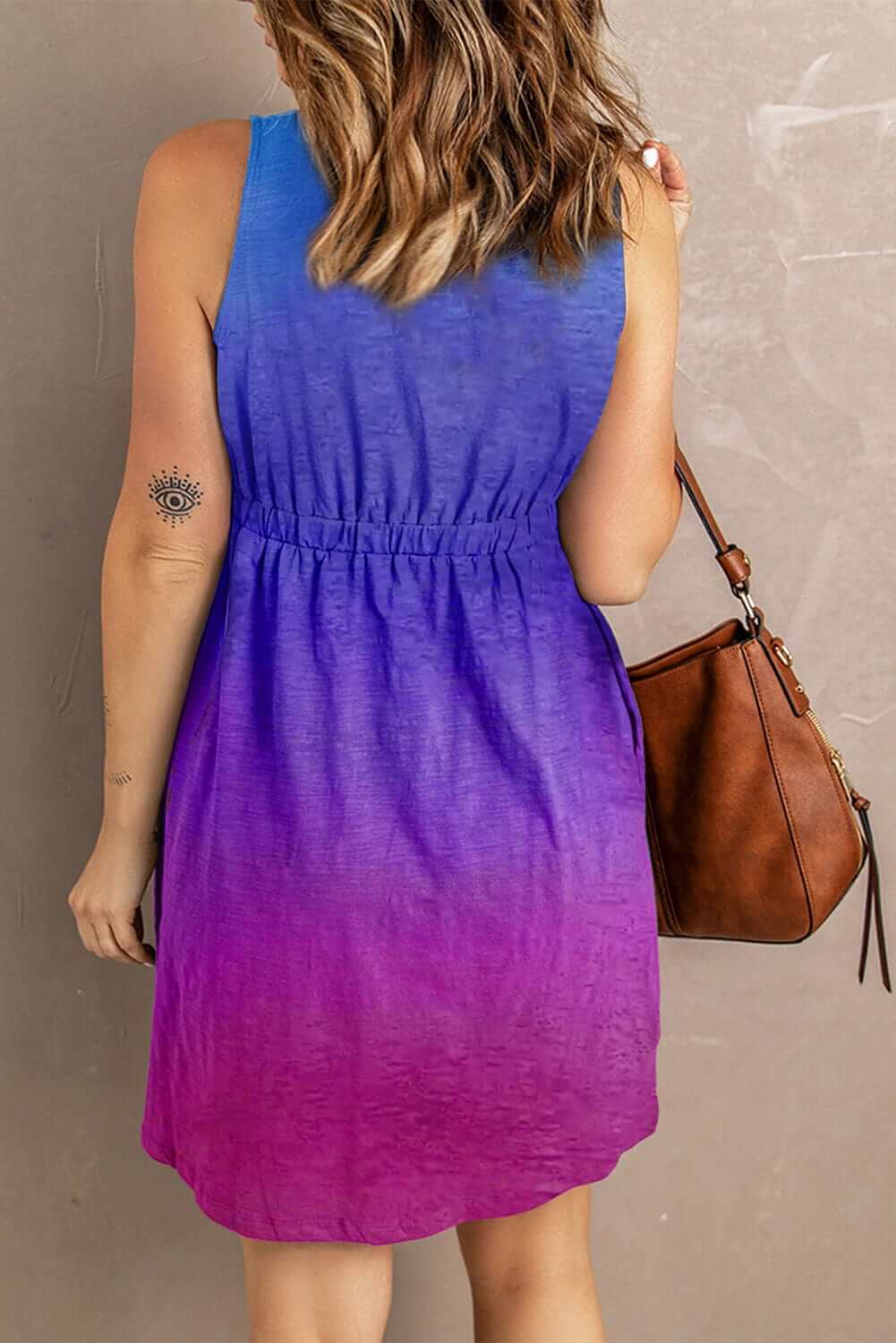 buttoned round neck sleeveless mini dress
