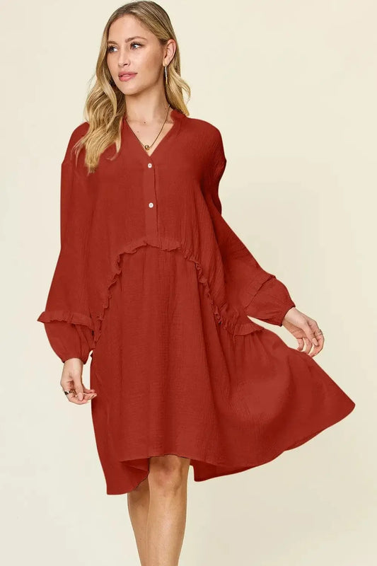 double take ruffle trim dress