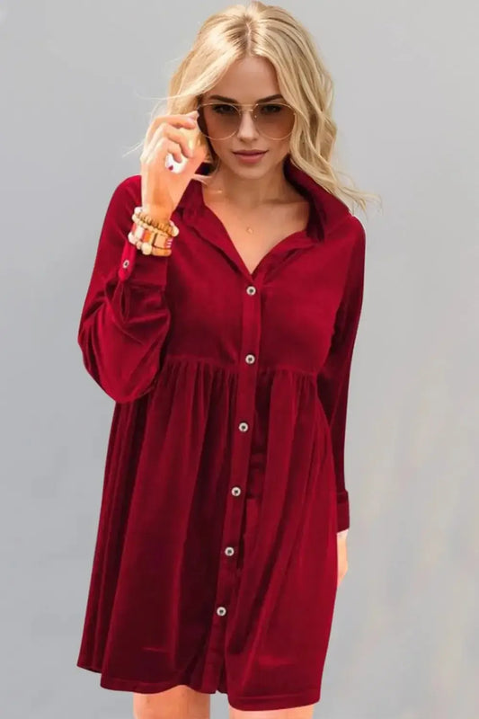 full size collared neck long sleeve mini dress