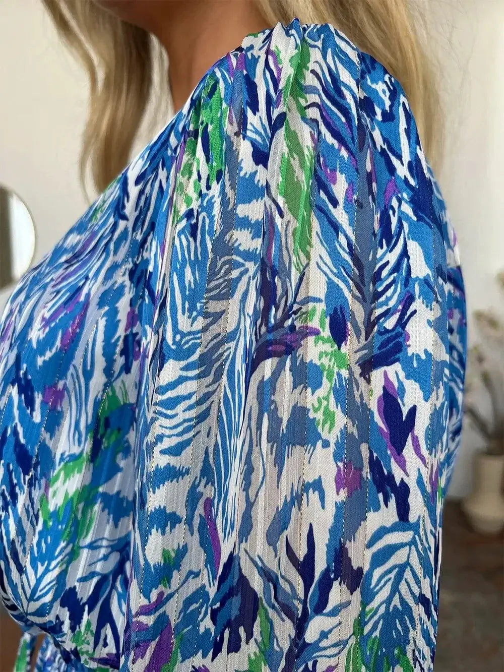 double take printed drawstring waist dress