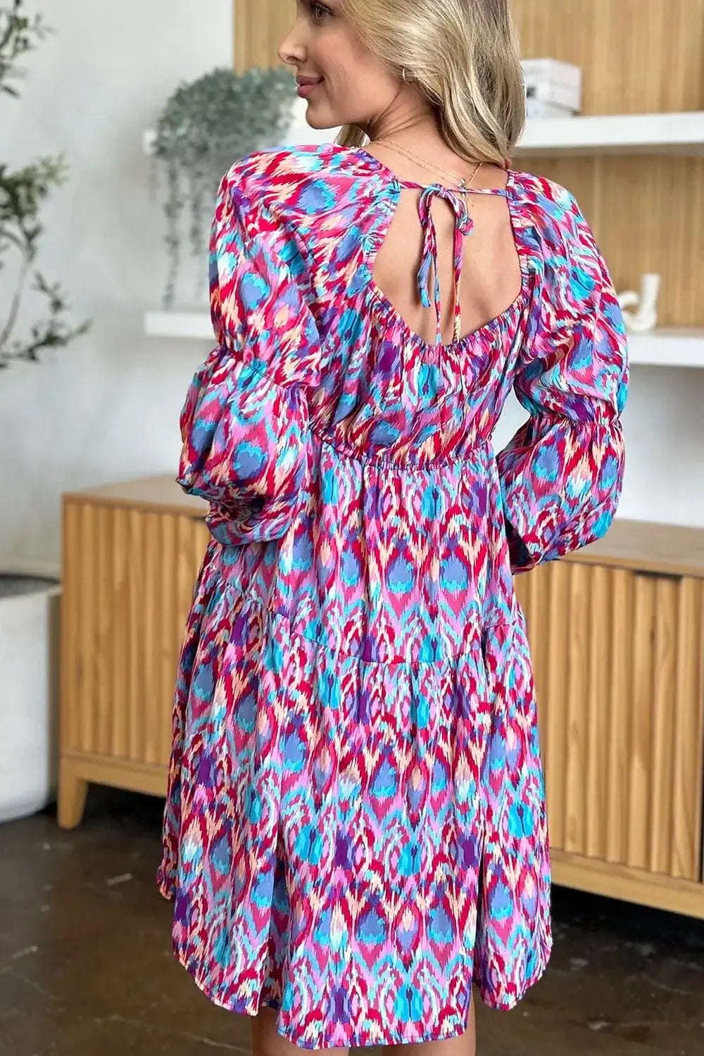 double take printed long sleeve dress