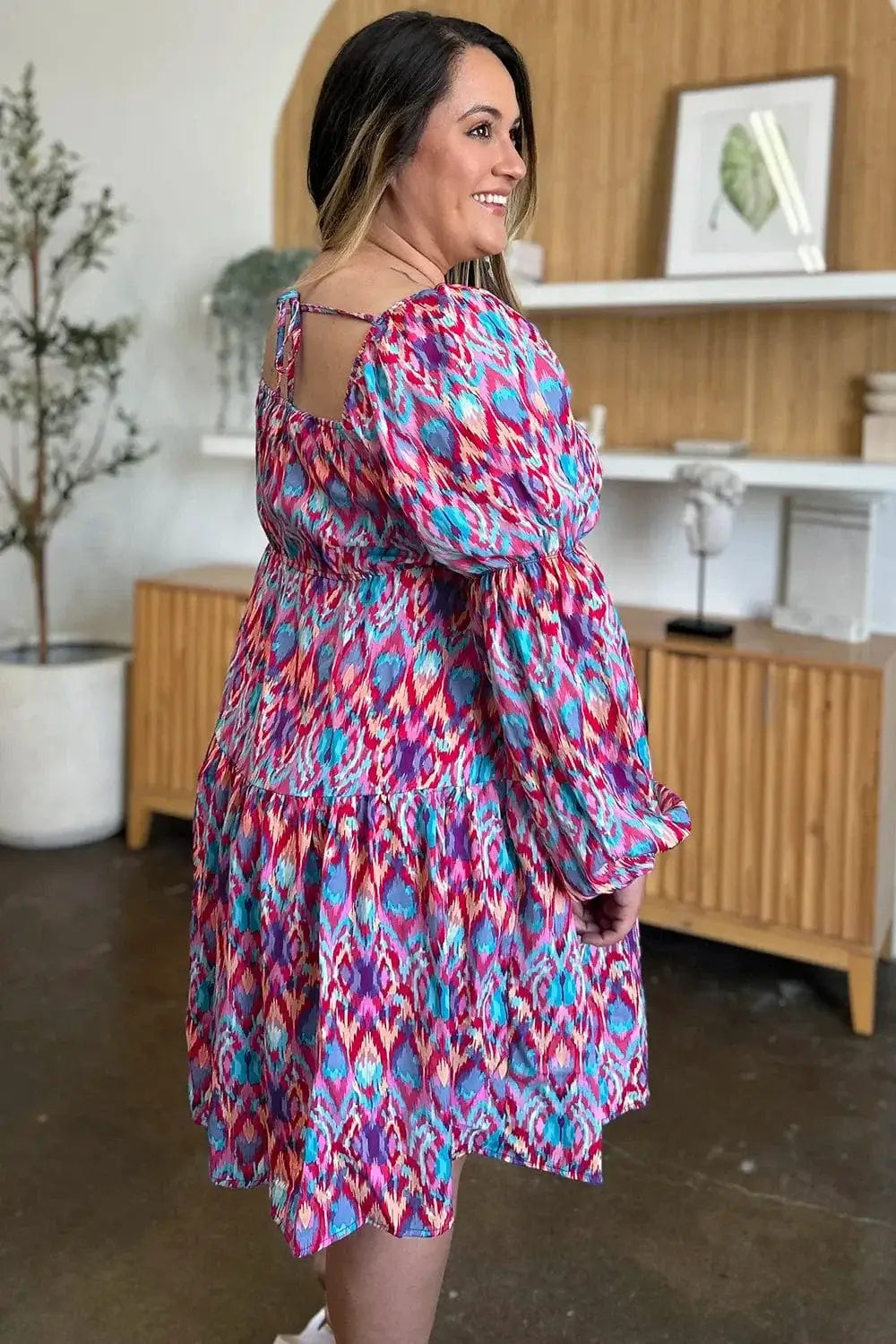 double take printed long sleeve dress