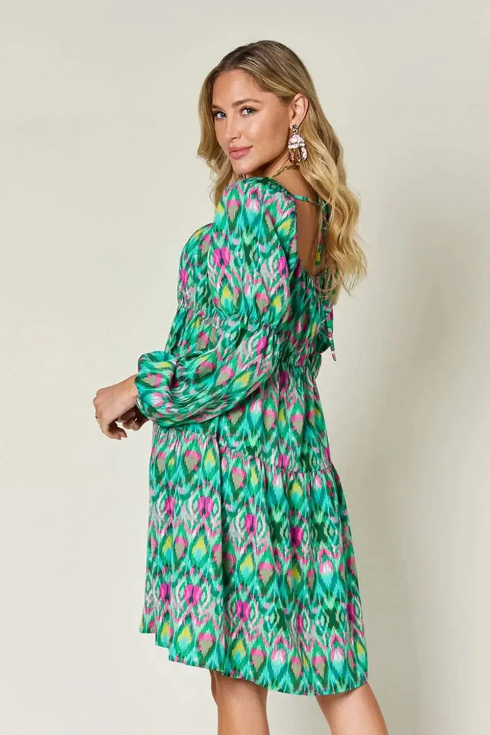 double take printed long sleeve dress