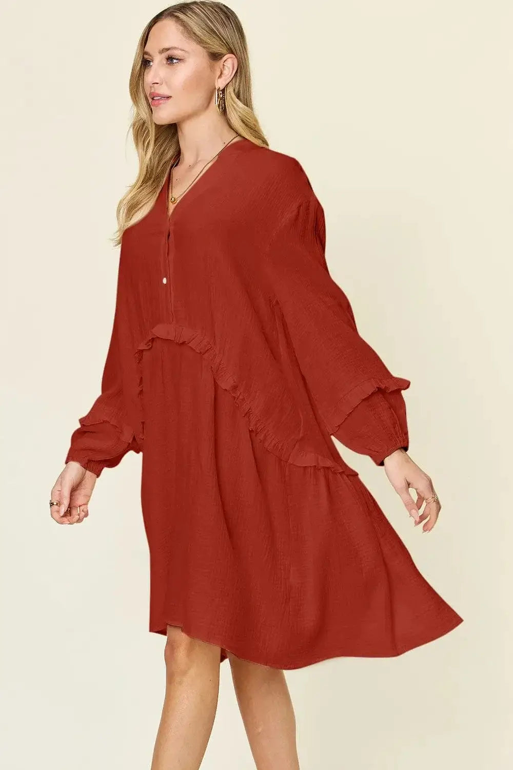 double take ruffle trim dress
