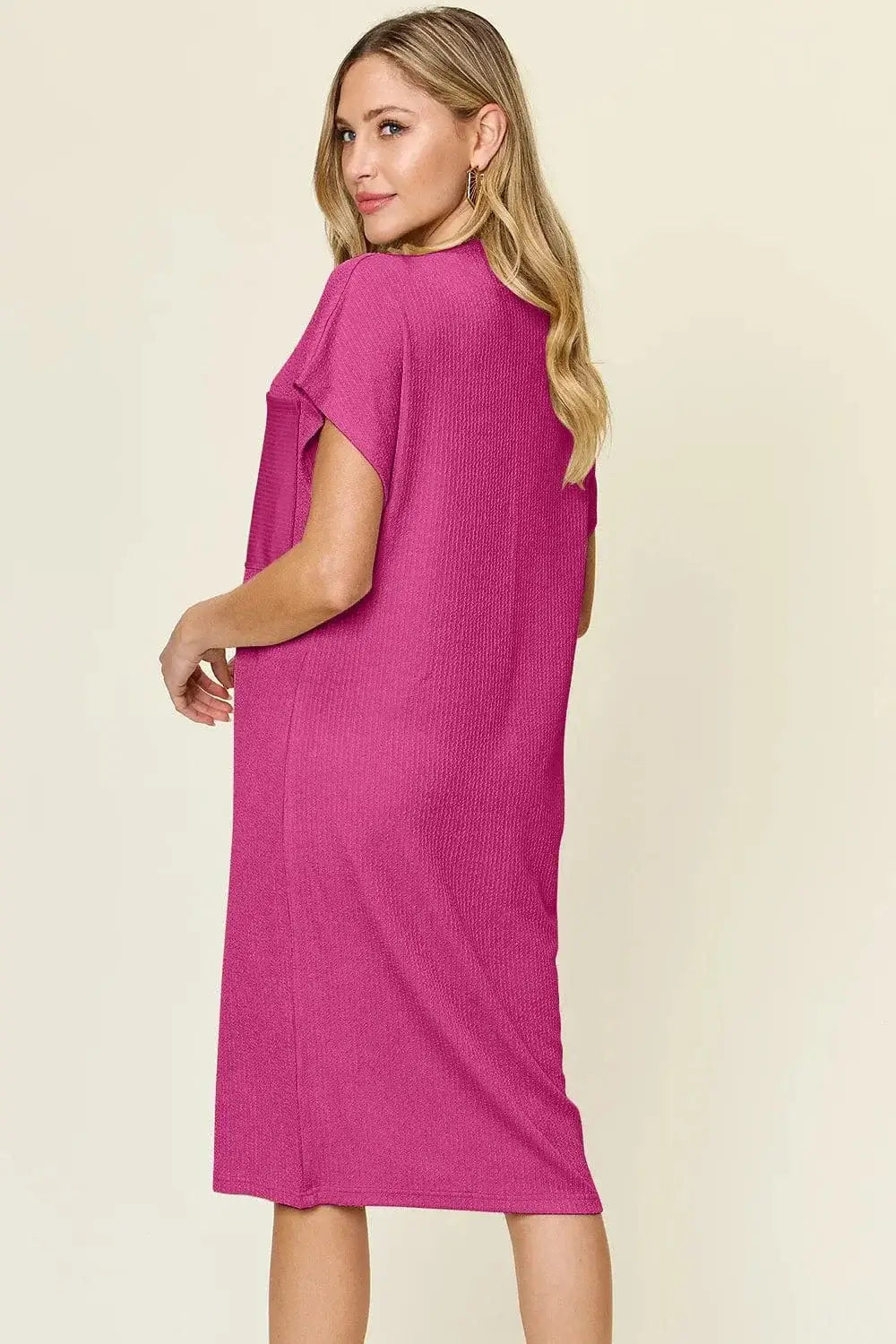 Dresses Double Take Full Size Texture Mock Neck Short Sleeve Dress Double Take Full Size Texture Mock Neck Short Sleeve Dress