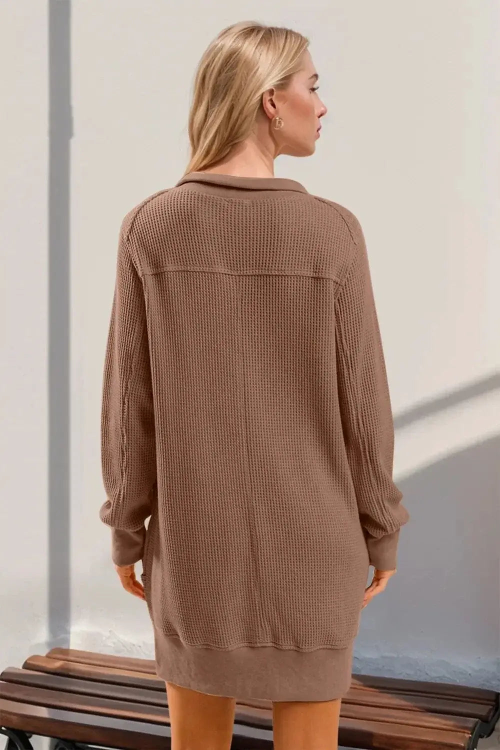 Dresses Double Take Waffle Long Sleeve Mini Dress with Pockets Double Take Waffle Long Sleeve Mini Dress with Pockets