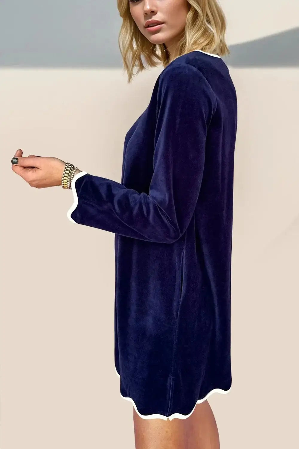 Dresses Double Take Wave Contrast Trim V-Neck Zip Up Long Sleeve Mini Dress Double Take Wave Contrast Trim V-Neck Zip Up Long Sleeve Mini Dress