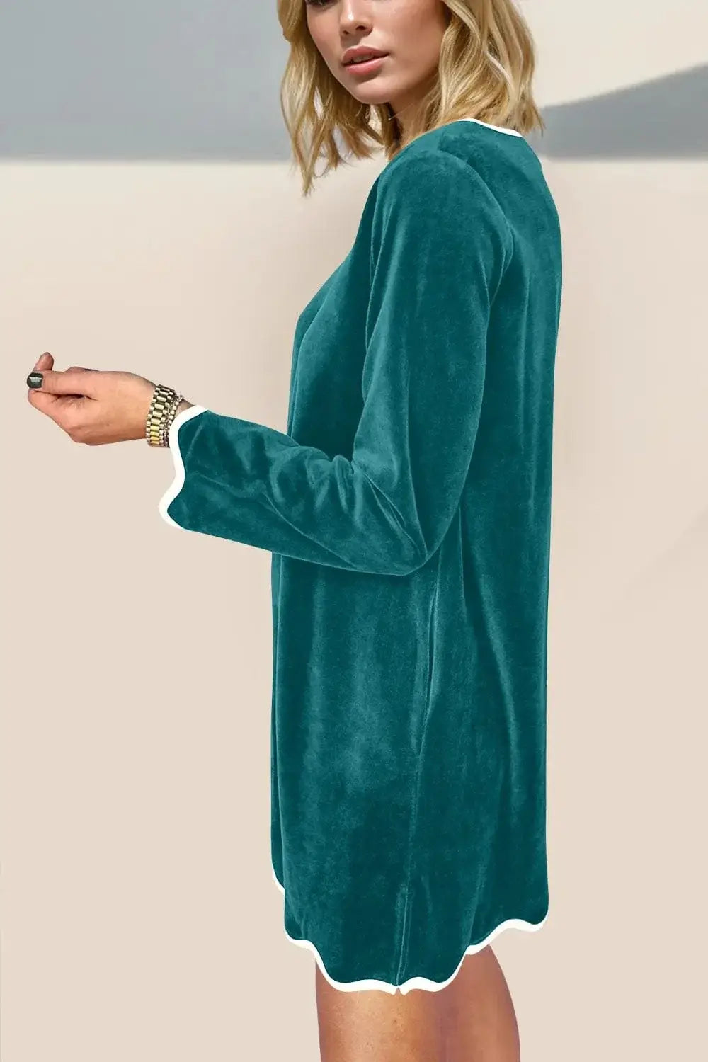 double take wave contrast v-neck zip up mini dress