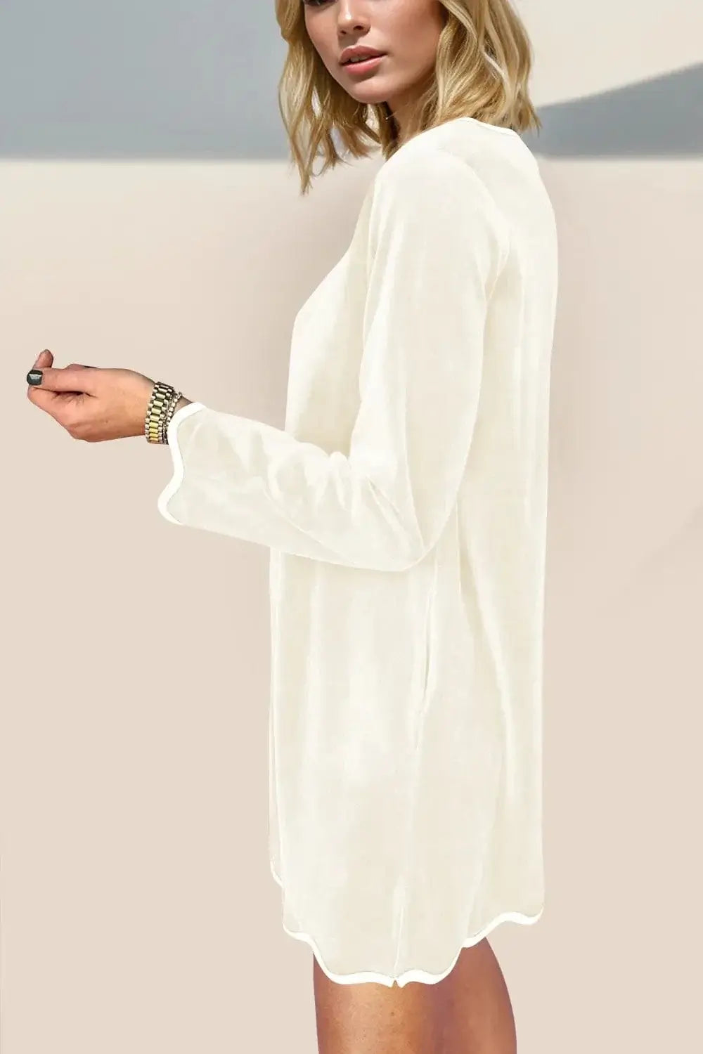 Dresses Double Take Wave Contrast Trim V-Neck Zip Up Long Sleeve Mini Dress Double Take Wave Contrast Trim V-Neck Zip Up Long Sleeve Mini Dress