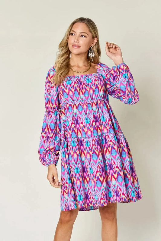 double take printed long sleeve dress