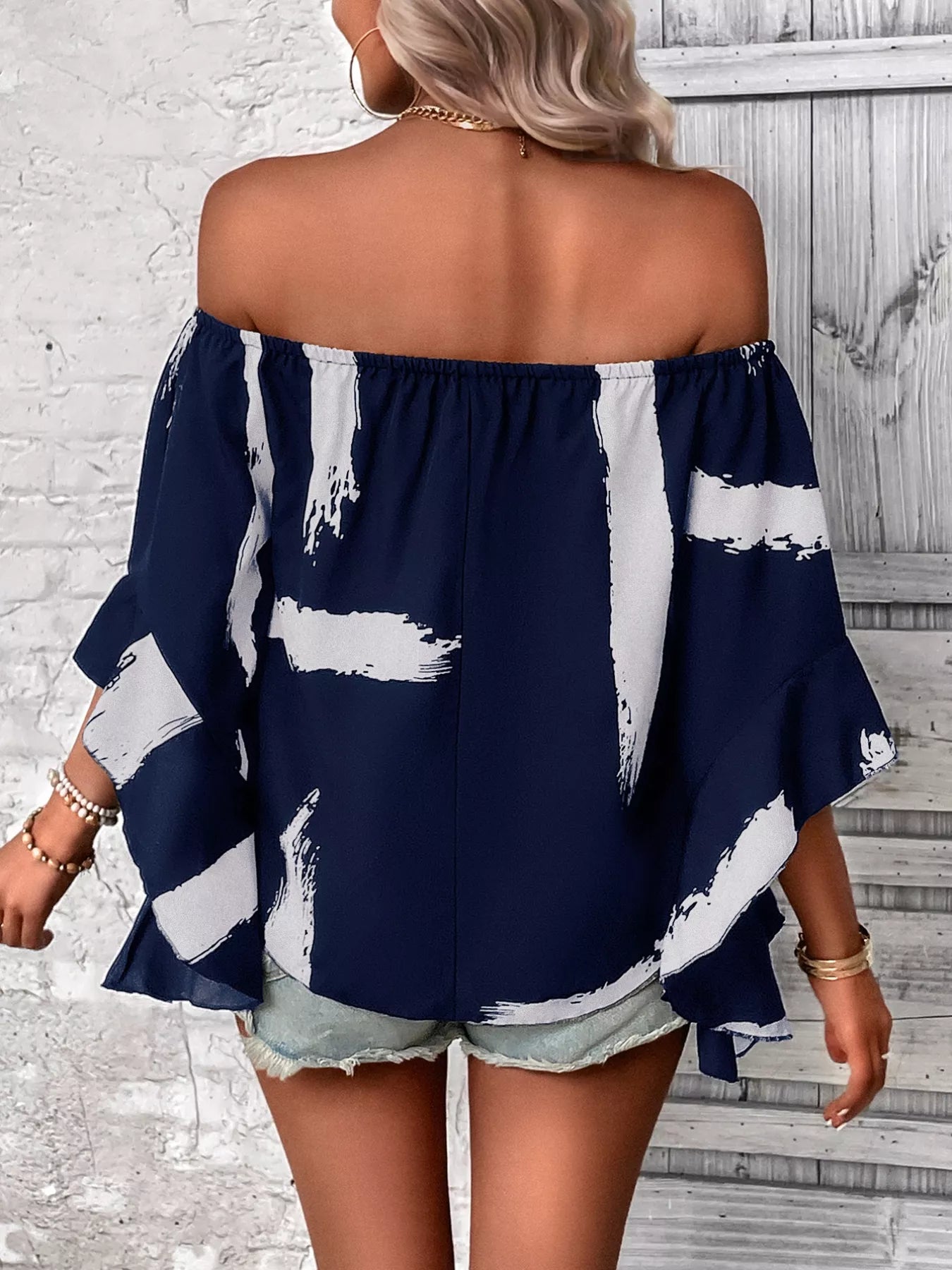 off shoulder bell sleeve blouse