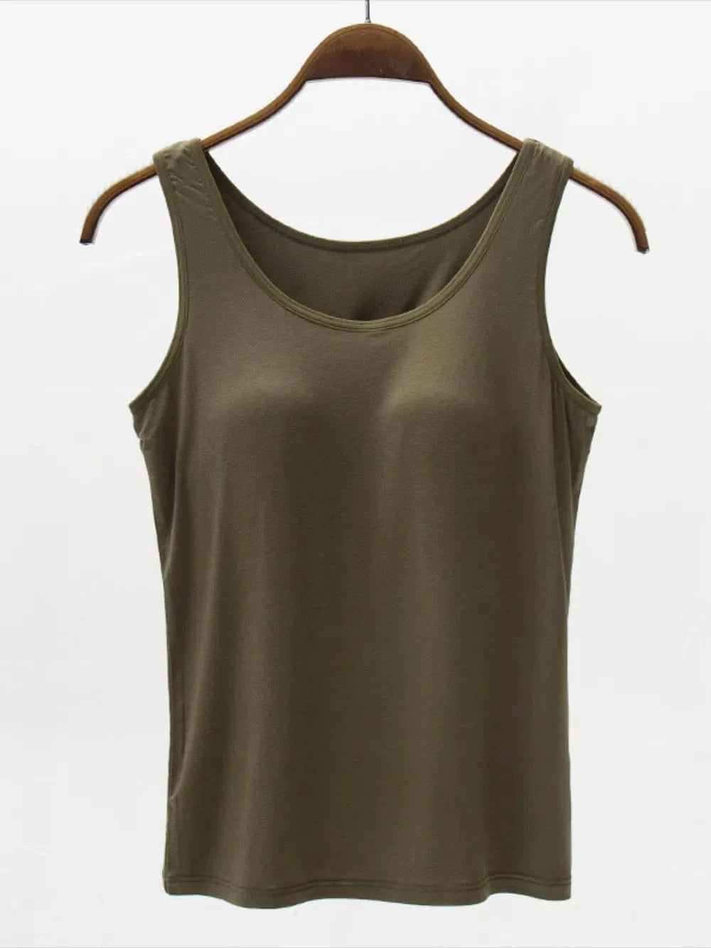 Army Green Full Size Wide Strap Modal Tank with Bra everyday essentials