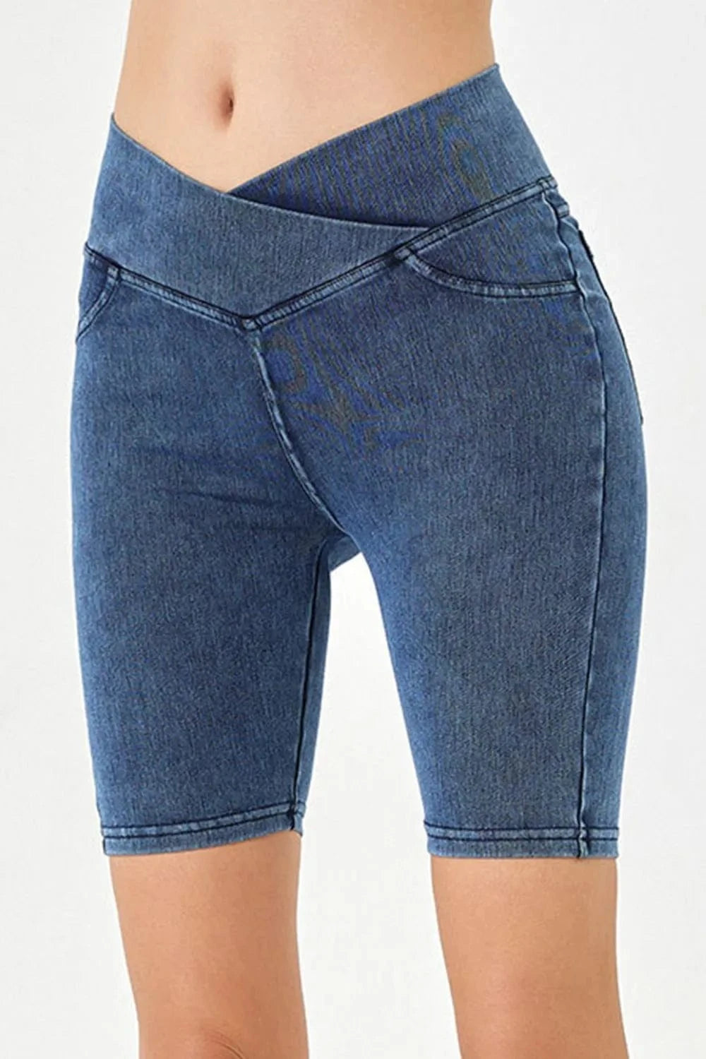 Basic Bae Asymmetrical Waist Denim Shorts with Pockets everyday essentials