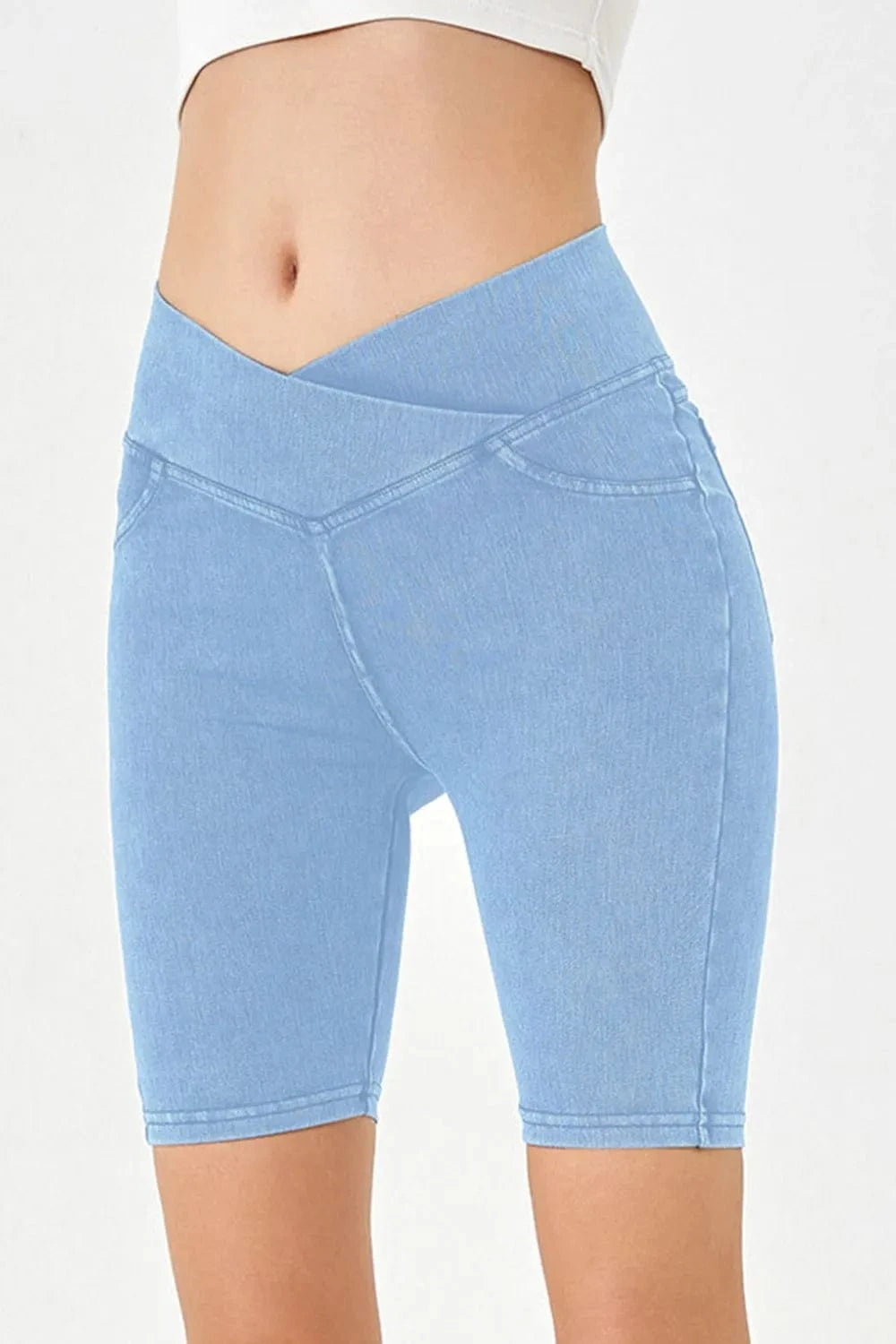 Basic Bae Asymmetrical Waist Denim Shorts with Pockets everyday essentials