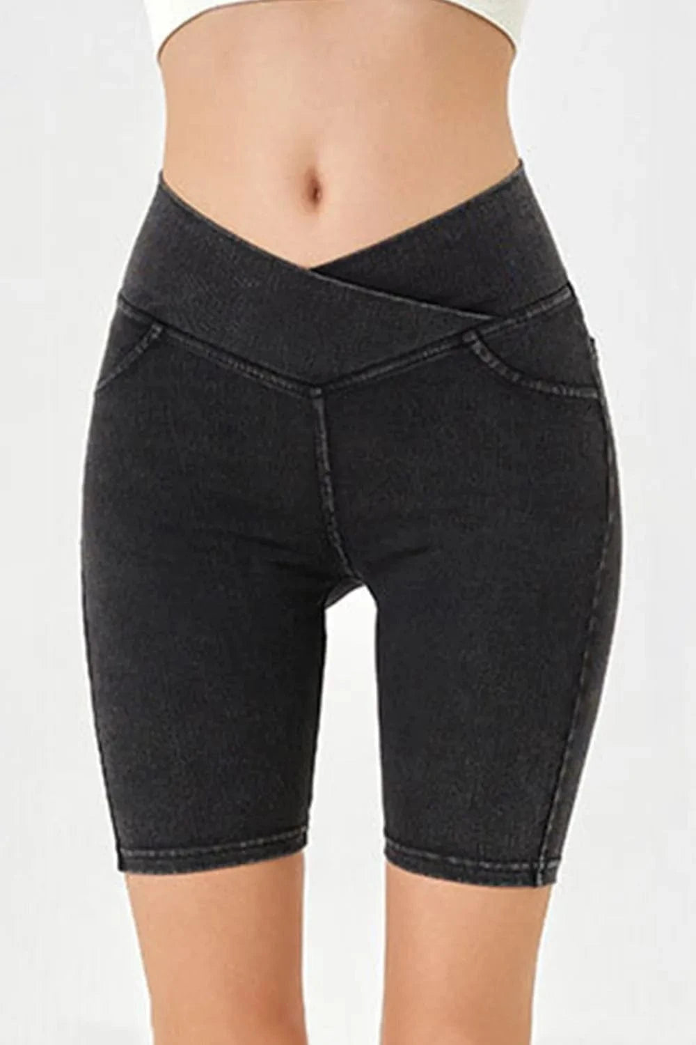 Basic Bae Asymmetrical Waist Denim Shorts with Pockets everyday essentials