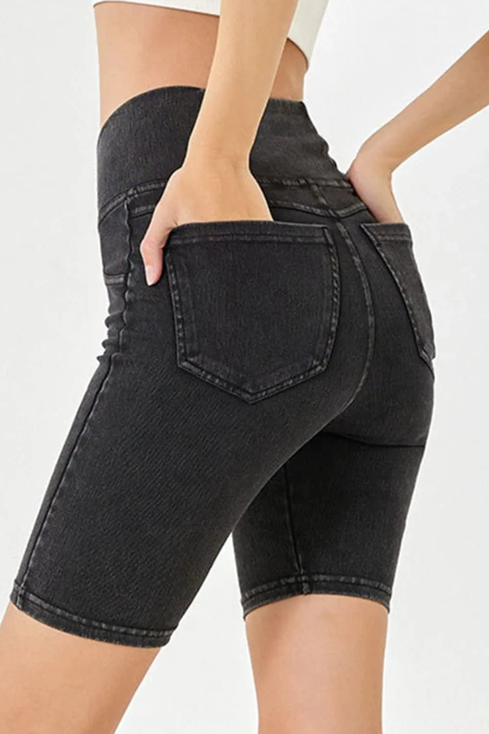 Basic Bae Asymmetrical Waist Denim Shorts with Pockets everyday essentials