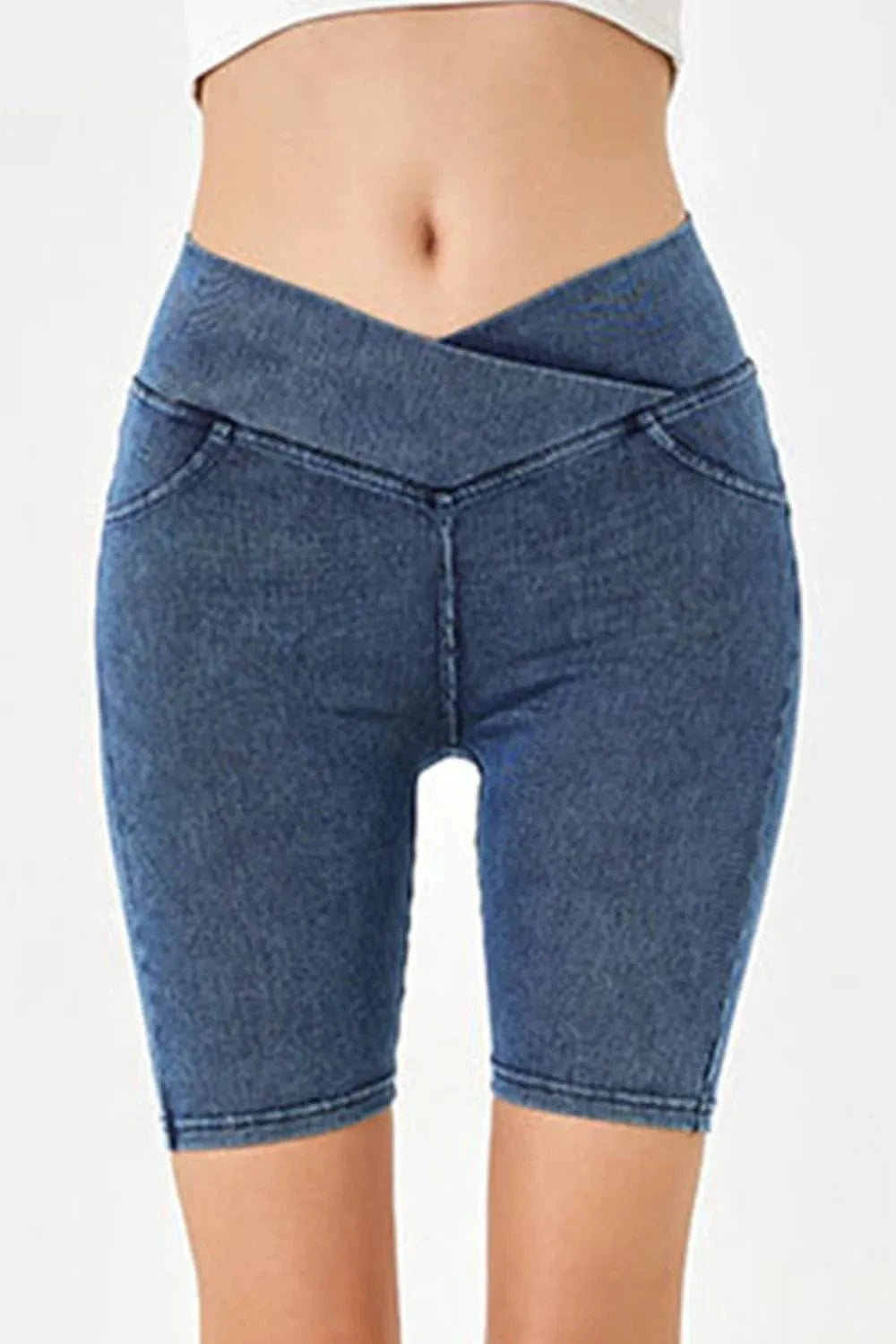 Basic Bae Asymmetrical Waist Denim Shorts with Pockets everyday essentials
