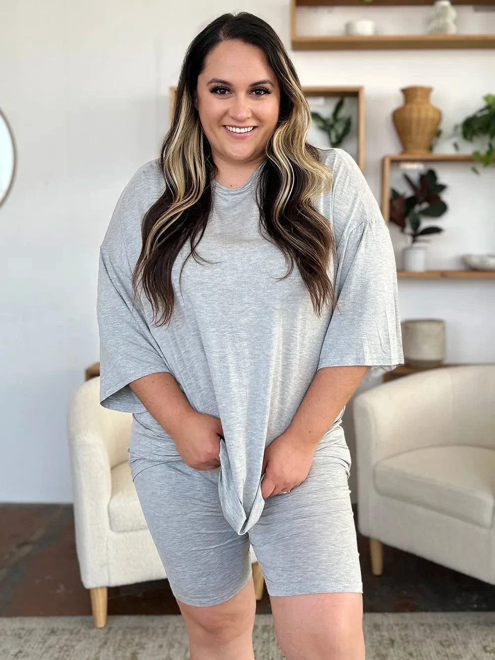 Basic Bae Bamboo Full Size Round Neck Drop Shoulder T-Shirt and Shorts Set everyday essentials