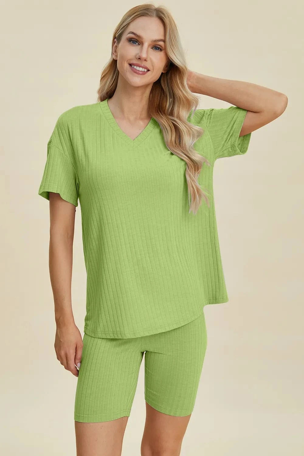 Basic Bae Full Size Ribbed V-Neck Short Sleeve Top and Shorts Set everyday essentials