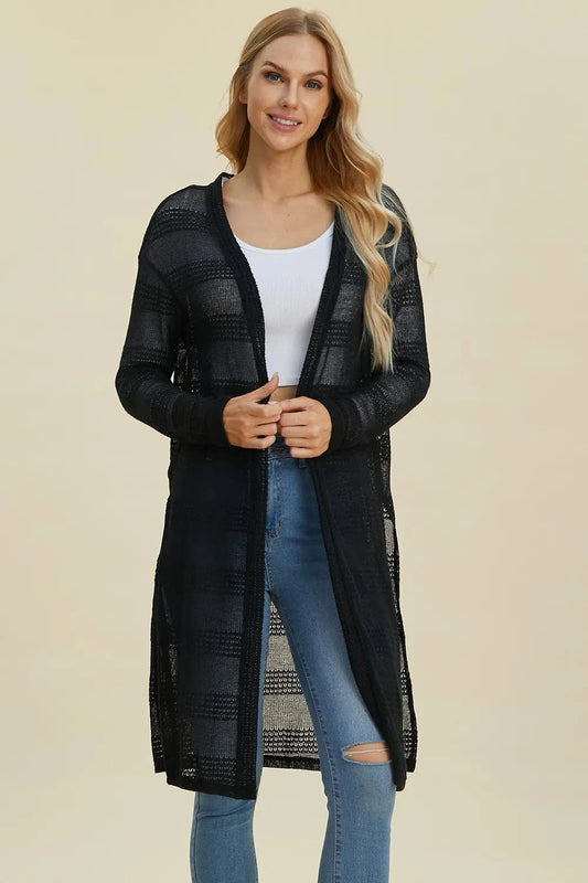 Black Double Take Full Size Open Front Longline Cardigan everyday essentials