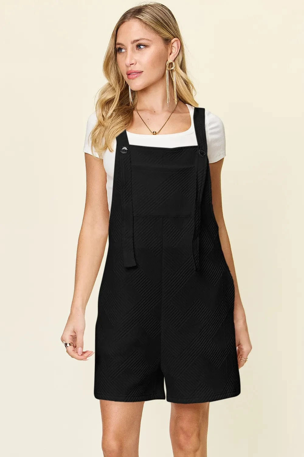 Black Double Take Full Size Texture Sleeveless Romper everyday essentials