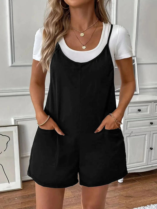 Black Full Size Scoop Neck Spaghetti Strap Overalls Plus Size everyday essentials