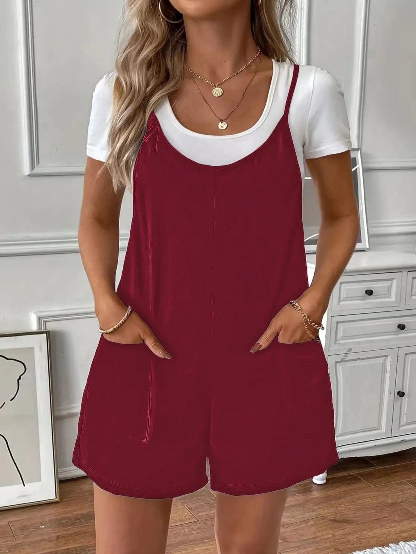 Burgundy Full Size Scoop Neck Spaghetti Strap Overalls Plus Size everyday essentials