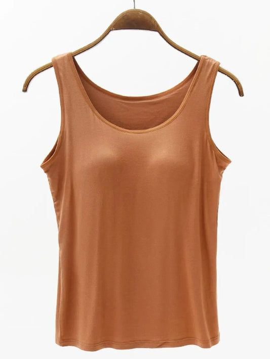 Caramel Full Size Wide Strap Modal Tank with Bra everyday essentials
