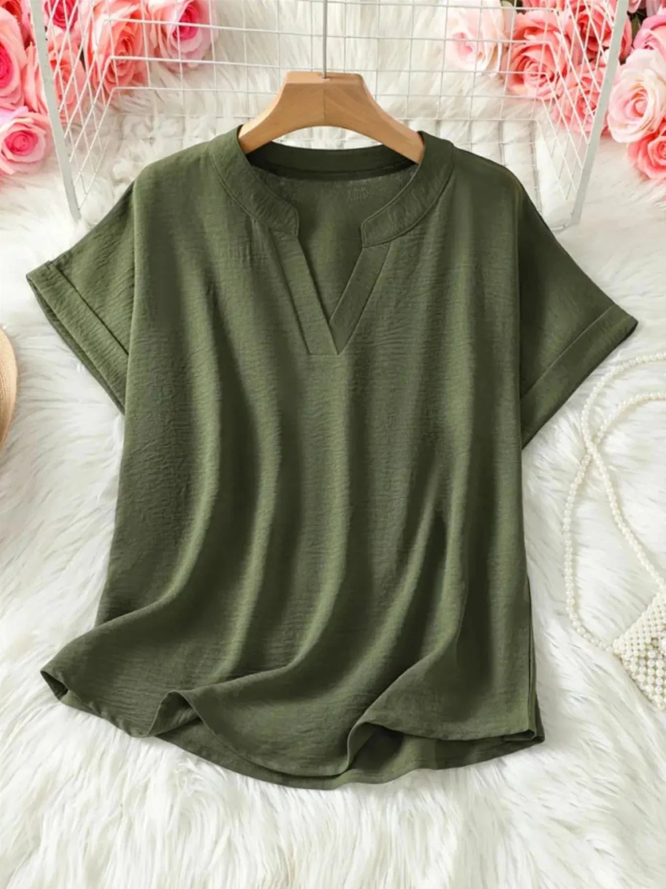 Casual Notched Short Sleeve Blouse everyday essentials