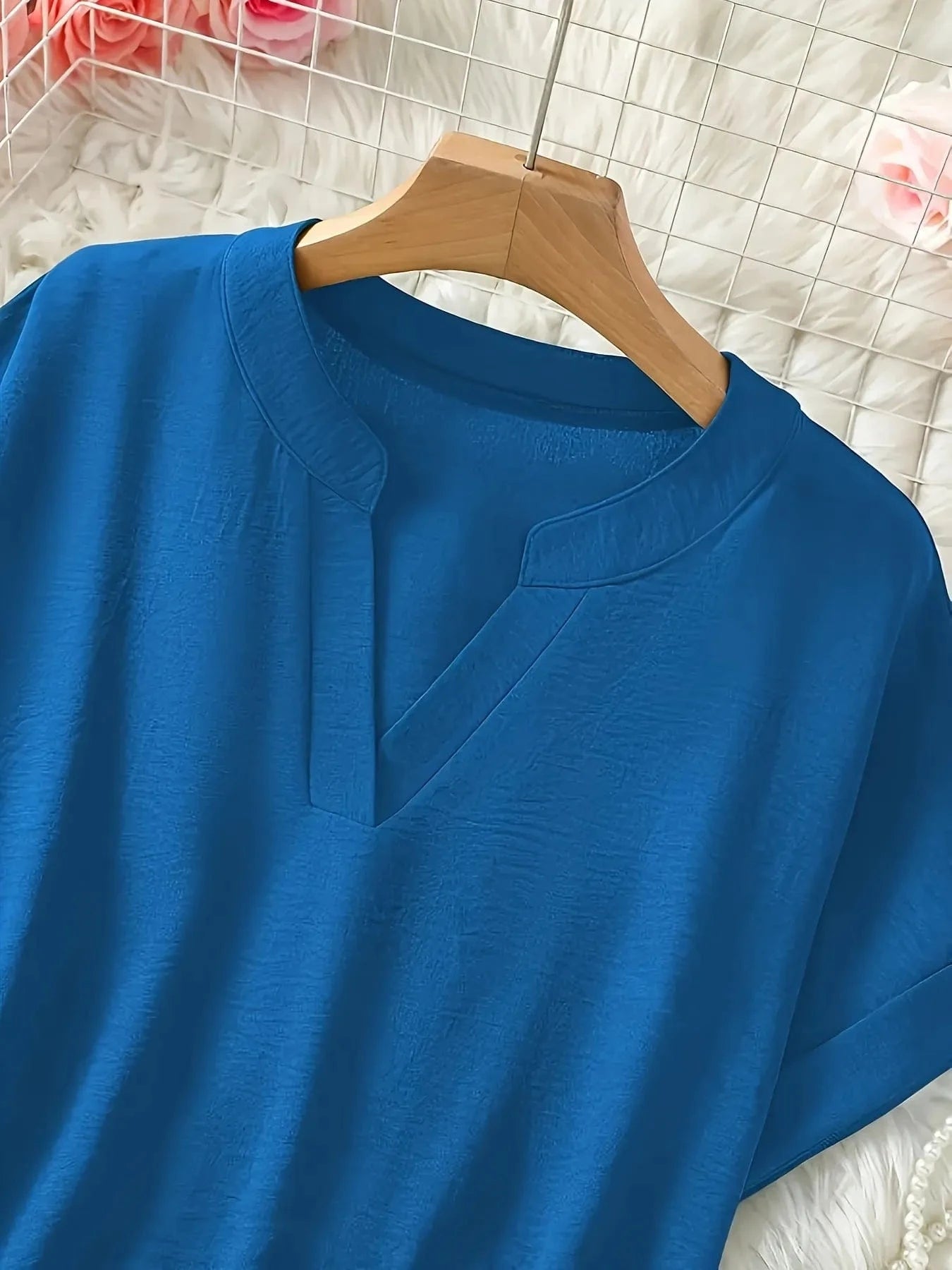 Casual Notched Short Sleeve Blouse everyday essentials