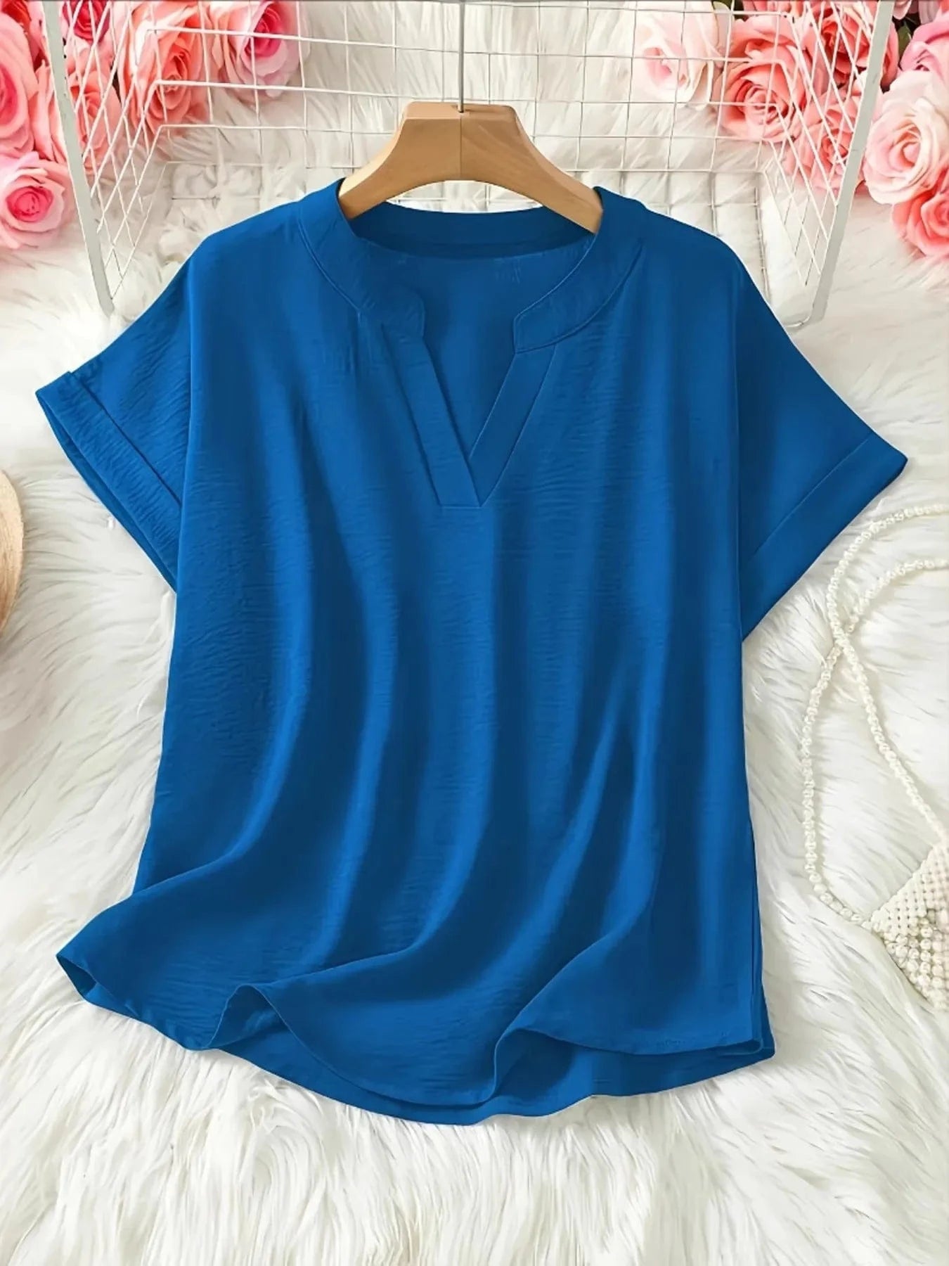 Casual Notched Short Sleeve Blouse everyday essentials