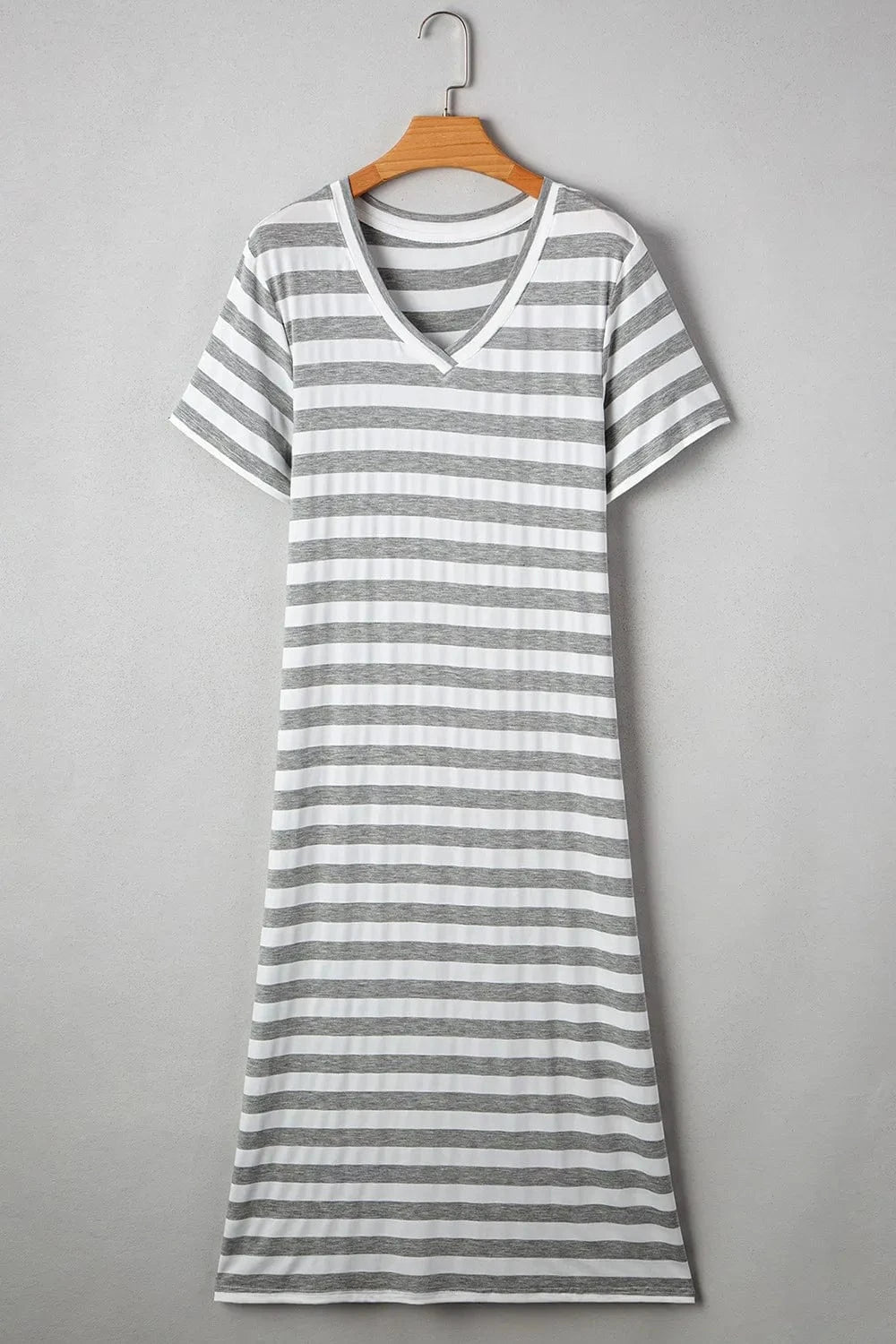 Casual Striped V-Neck Midi T-Shirt Dress everyday essentials